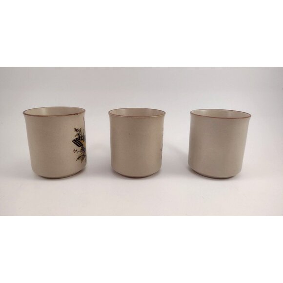 Vintage MCM Butterfly Stoneware Coffee Mugs Tea Cup Set Of 3 Yellow Orange - Picture 4 of 11